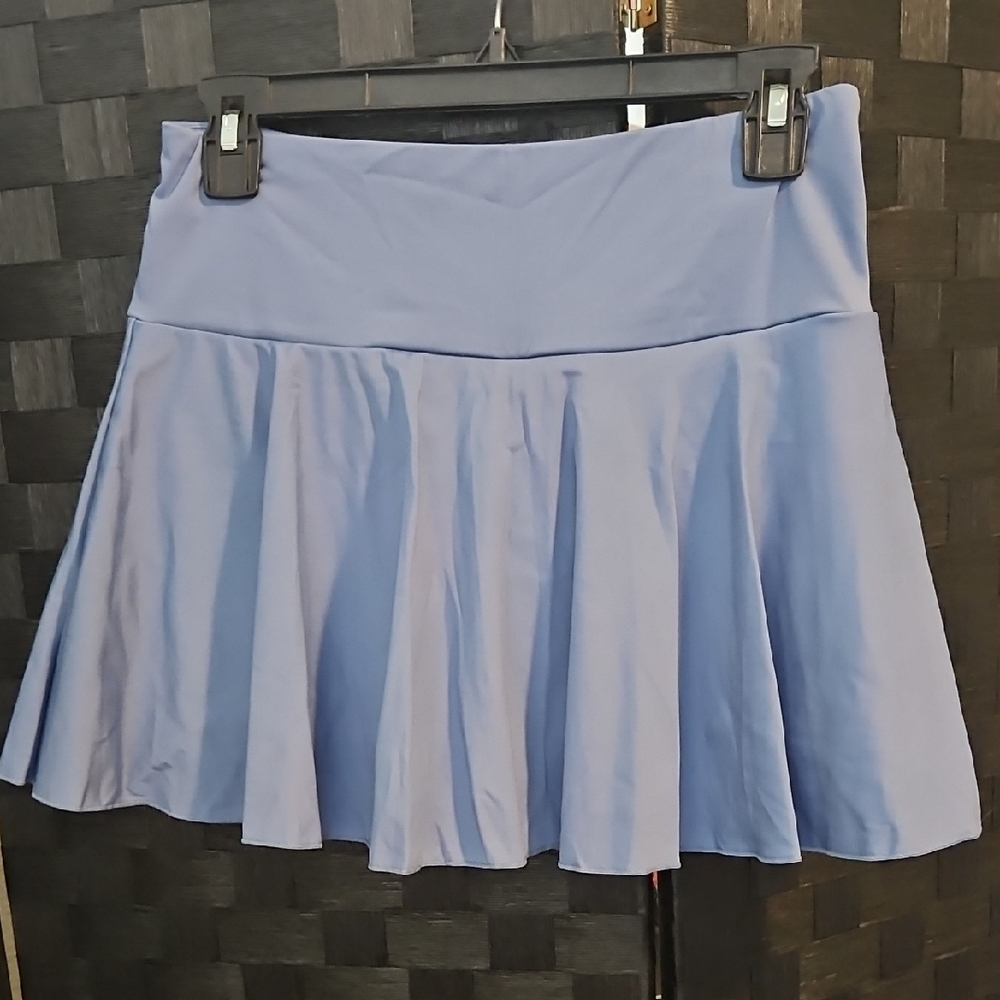 Blue Pleated Mini Skater Skirt